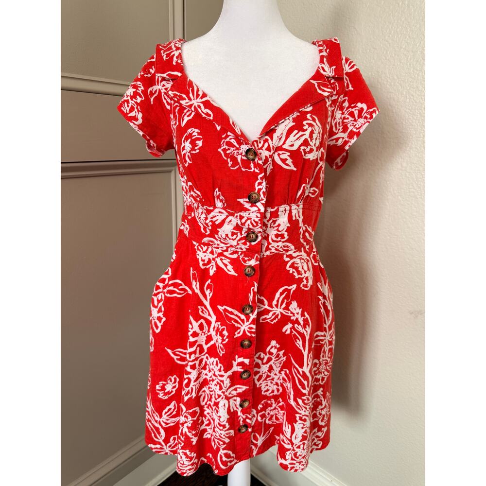 Free People A Thing Called Love Red Floral Mini Dress Size 6 - Picture 2 of 7